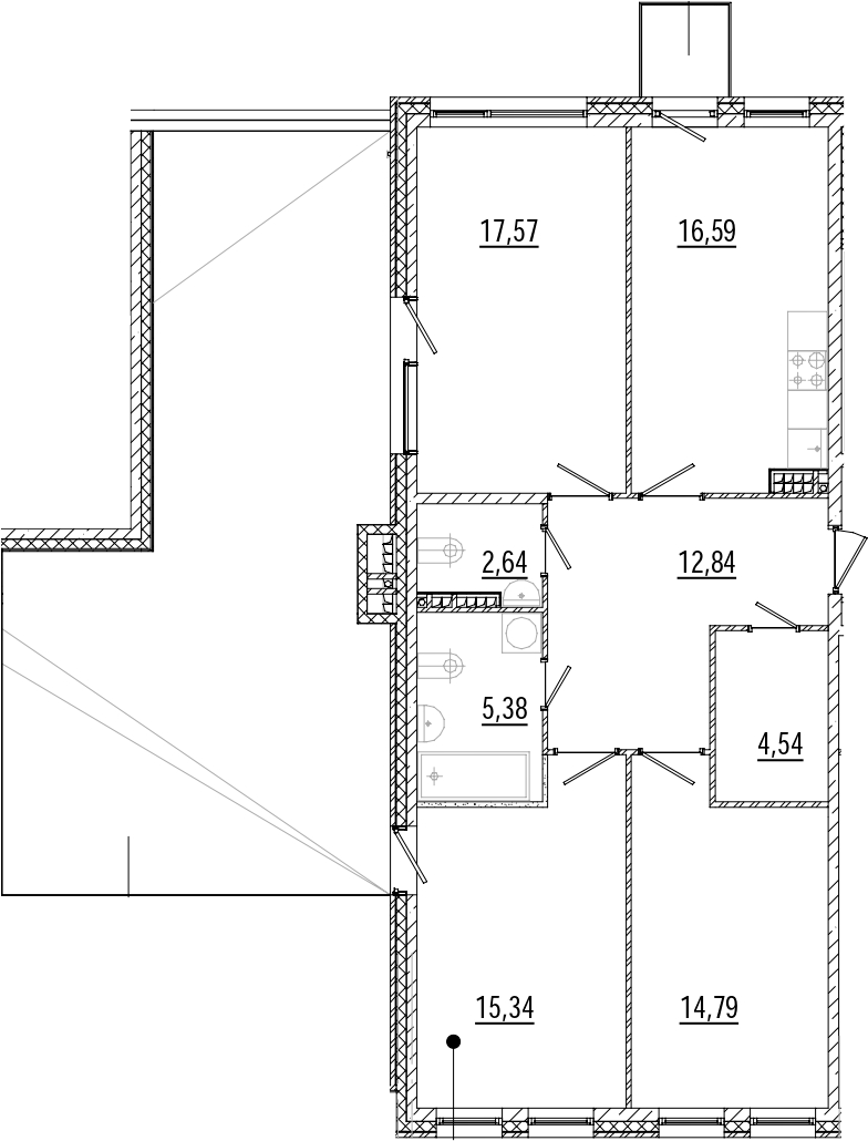 3-комнатная квартира 106.86 м², 6/8 эт., ЖК «Мануфактура James Beck»